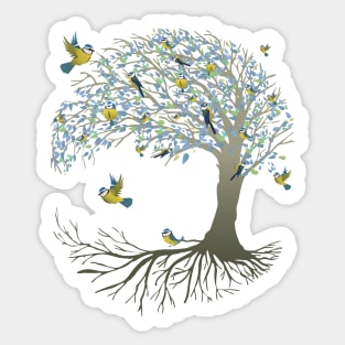 Tree of life bluetit birds in it Sticker